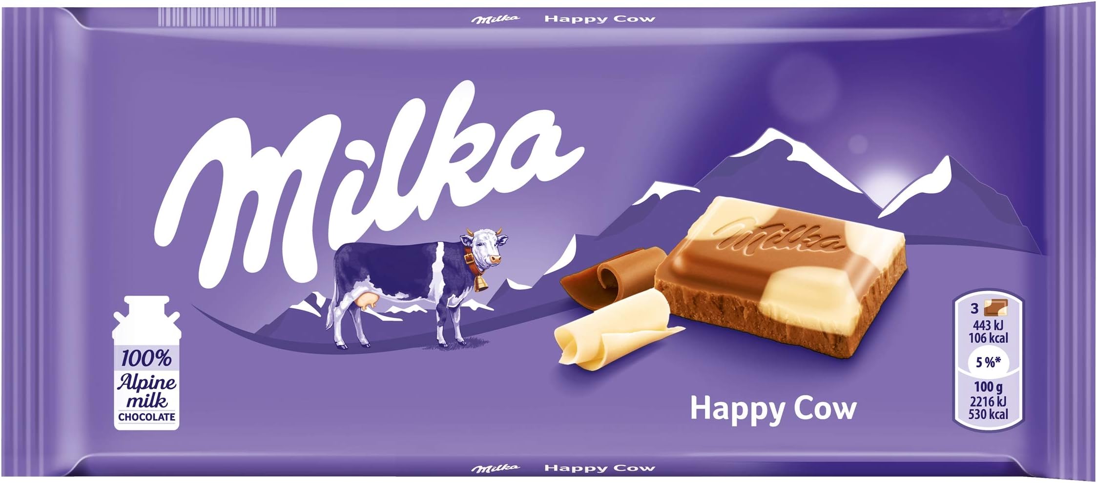 Happy Cows Milk & White Chocolate Bar, Fun Cow Patterned Chocolate, 100 g (Pack of 1)