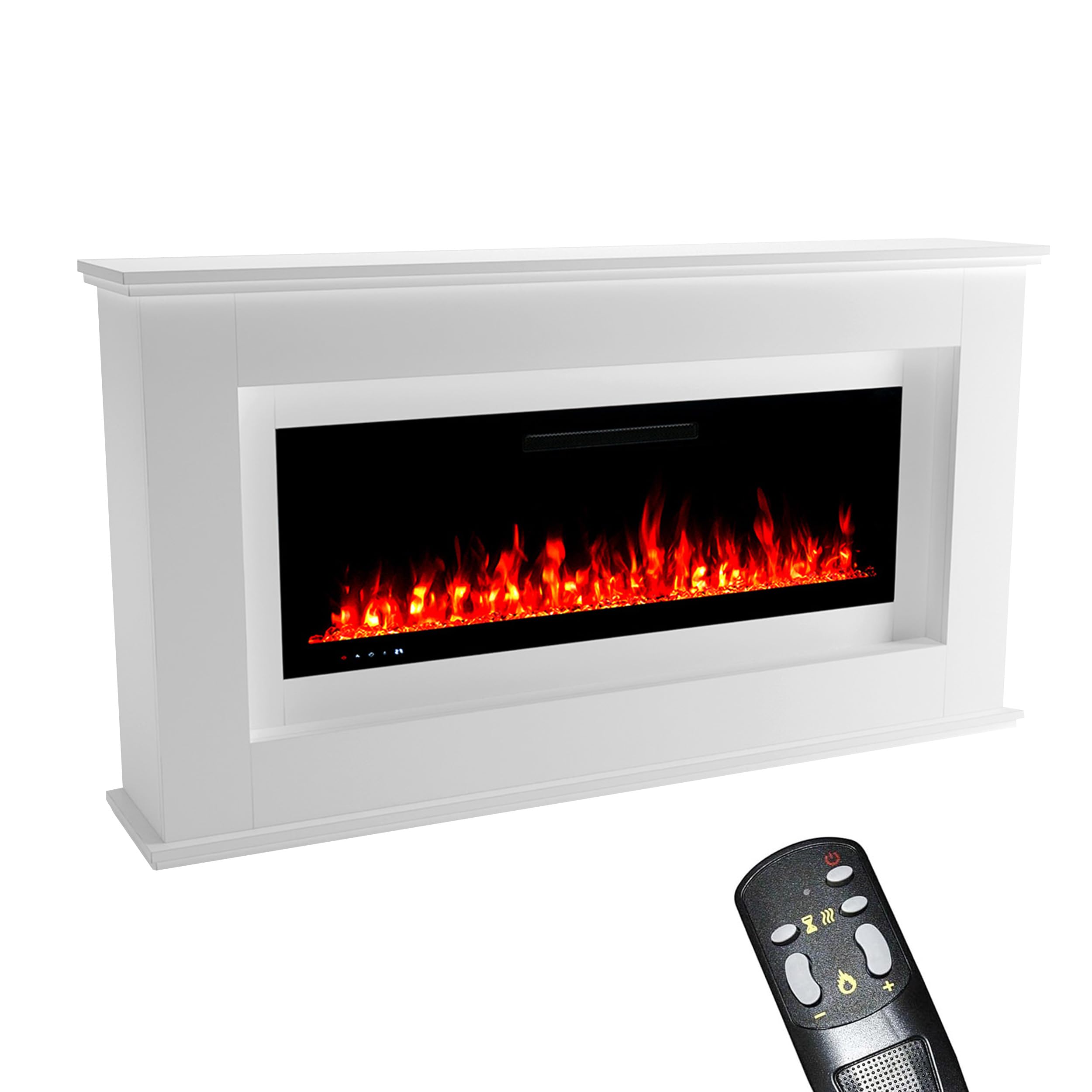GLOW FIRE Kominek wolnostojący RHEA - Elektryczny z ogrzewaniem i płomieniem LED, 5 kolorów, grzałka, dekoracja, pilot - 178x97x33 cm, Biały