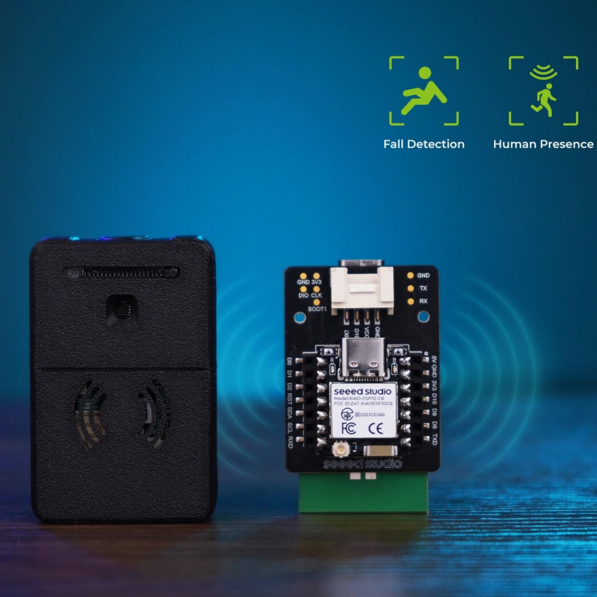 Kit de sensores MR60FDA2 con tecnología mmWave de 60 GHz, detección de caídas, detección de presencia, XIAO ESP32C6, firmware ESPHome, Wi-Fi, 54 x 35 x 22 mm