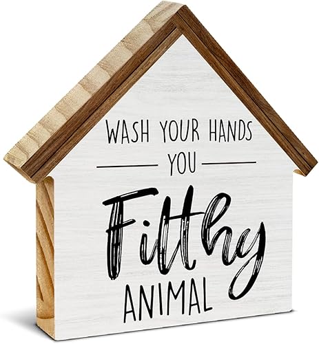 Miniatura 9 de Letrero de baño con texto en inglés "Please Seat Yourself", decoración de baño de casa rústica, bloque de madera en forma de casa para estante de