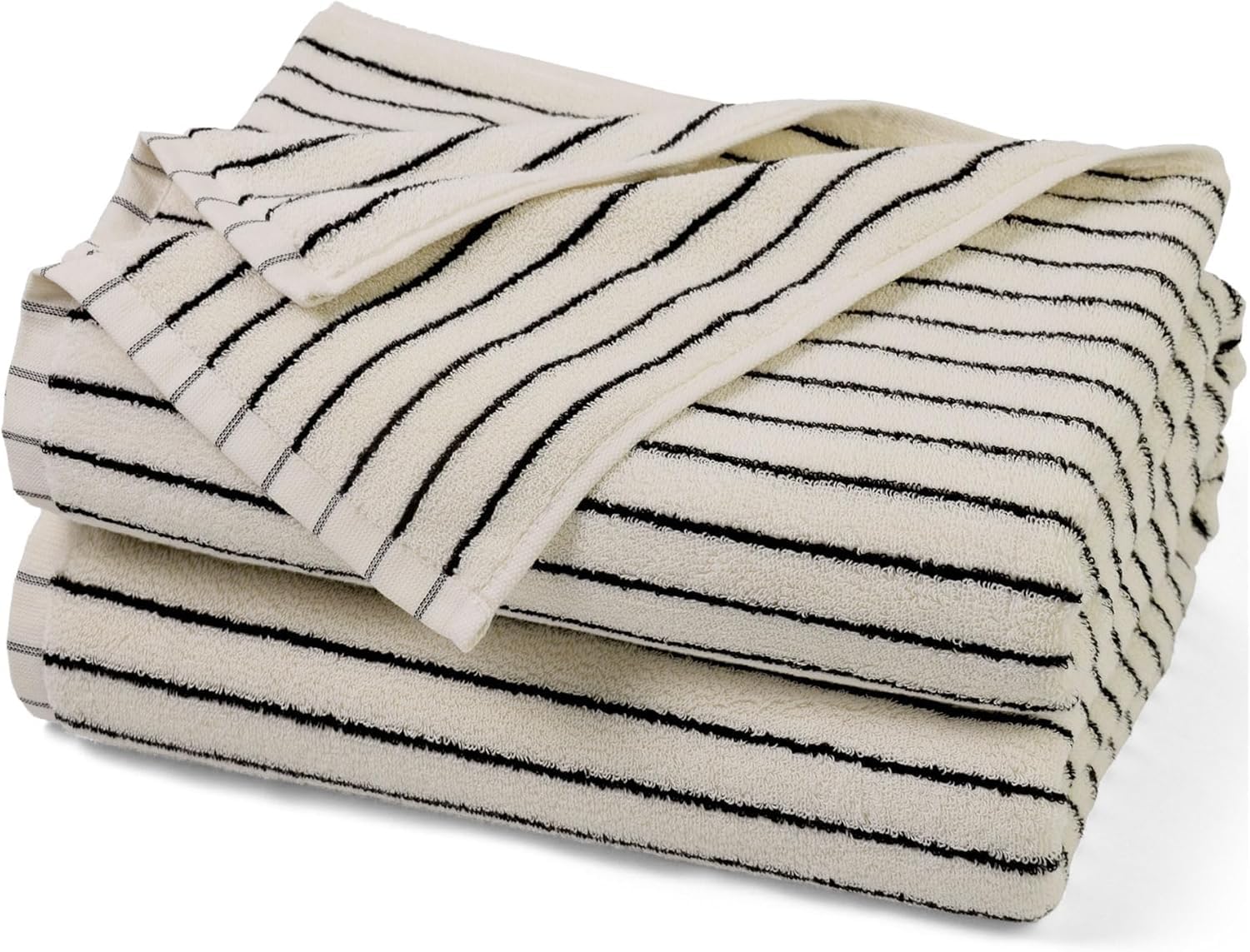 Lot de 2 serviettes de bain à rayures noires et blanches, grandes serviettes à séchage rapide, 69,8 x 139,7 cm, style rustique pour salle de bain, piscine, douche