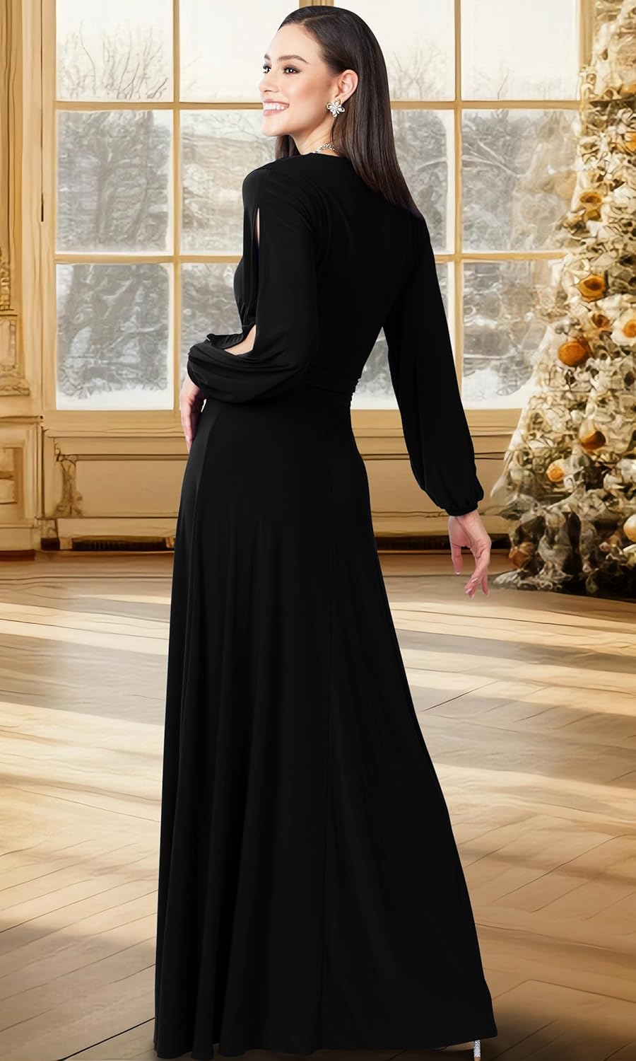 KOH KOH Womens 2026 Long Sleeve Sexy Slit Photoshoot Evening Fall Maxi Dress Gown - Image 5