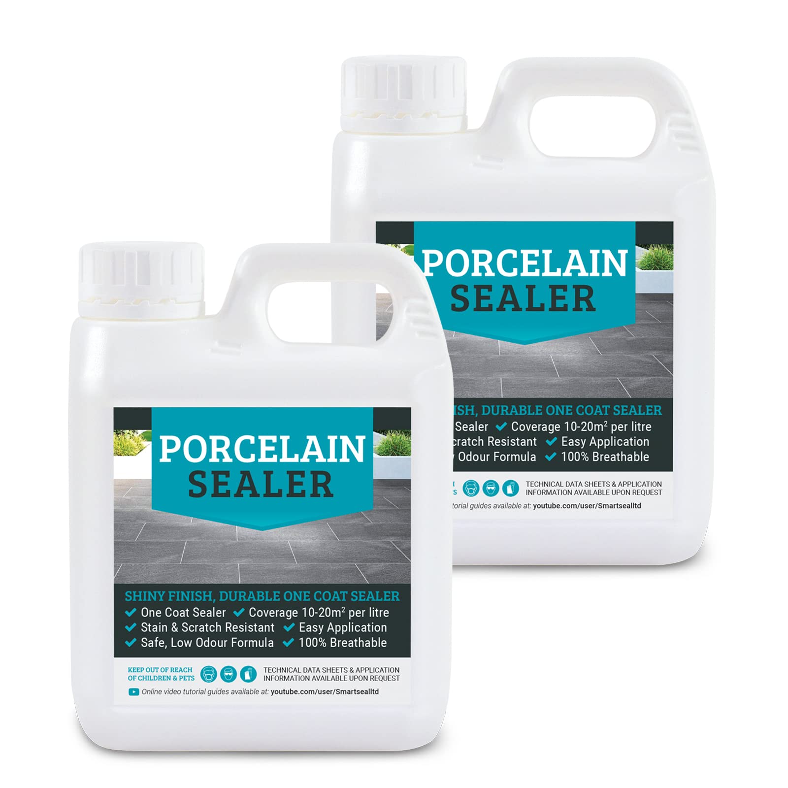SmartSeal Porcelain Tile Sealer - 2 x 1L - Breathable, One Coat, Wet Look Porcelain Sealer for Internal & External Use. Protective, Ceramic Tile Sealant for Patios, Paths, Walls & Floors
