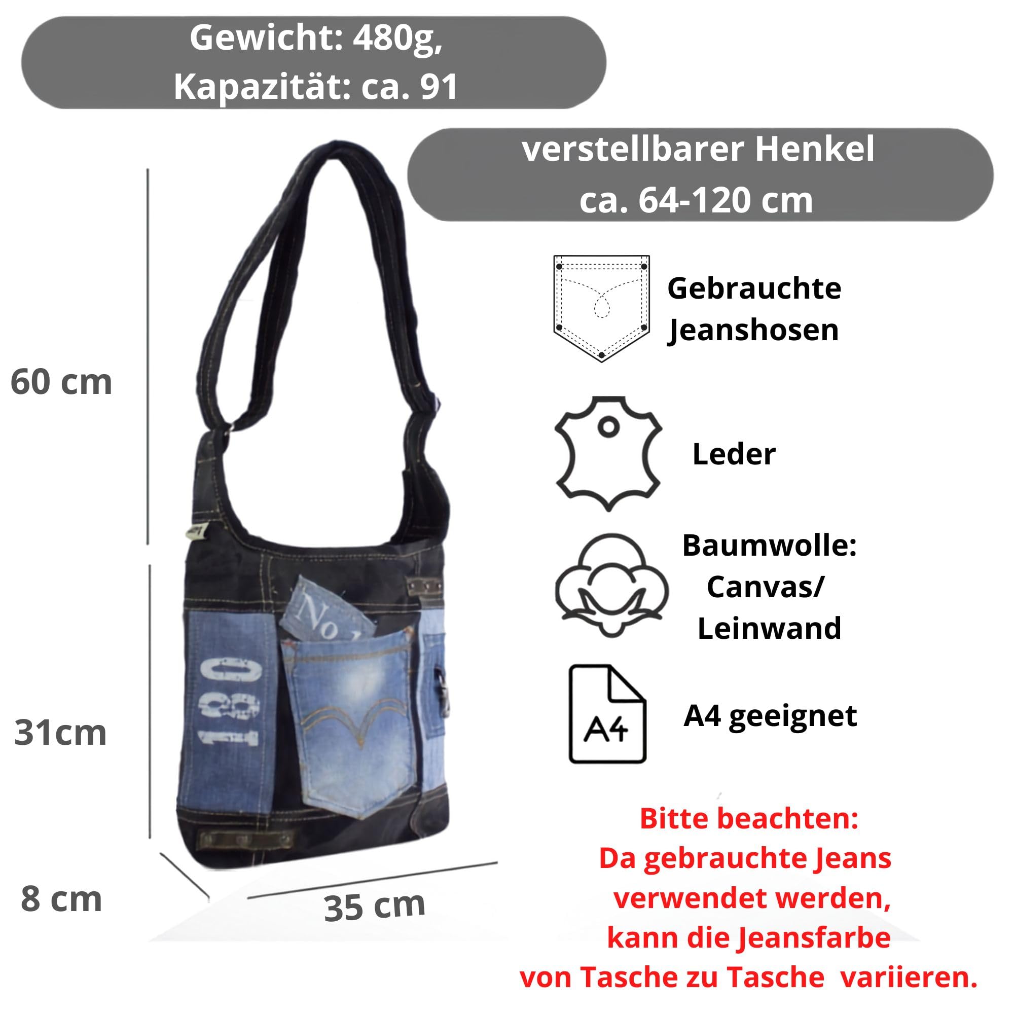 Sunsa Damen Tasche Umhängetasche, Canvas bag, Jeanstasche, Hobo Schultertasche, nachhaltige Damentasche, Vintage Crossbody für Teenager