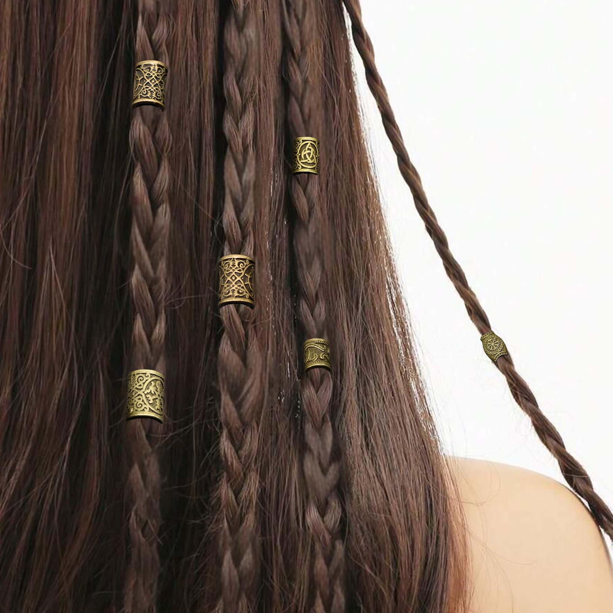 9 Pcs Perline per Barba Vichinga Anelli da Barba perline per Capelli Vichinghe Capelli Treccia Accessori per accessori fai da te Trecce per capelli Decorazione Uomini Donne (Bronzo)