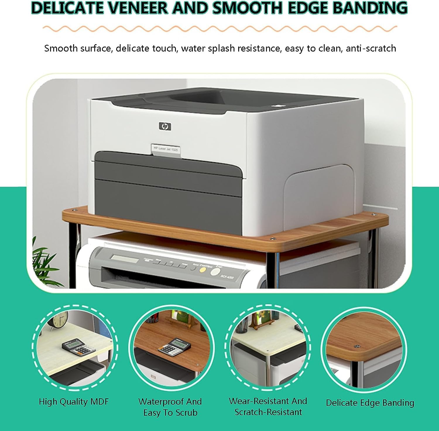 Mesa Impresora Estante para Impresora, De Almacenamiento Doble Capa para Encimera, para Microondas Cocina Dos Capas para Escritorio, para, Escáner Y Fax Mueble Organizador(55x30x49cm)
