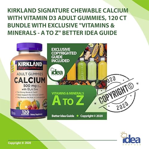 Miniatura 2 de Kirkland Signature - Gomitas de calcio de 500 mg con D3 y zinc, salud ósea, 120 gomitas (paquete de 1) paquete con vitaminas y minerales exclusivos,