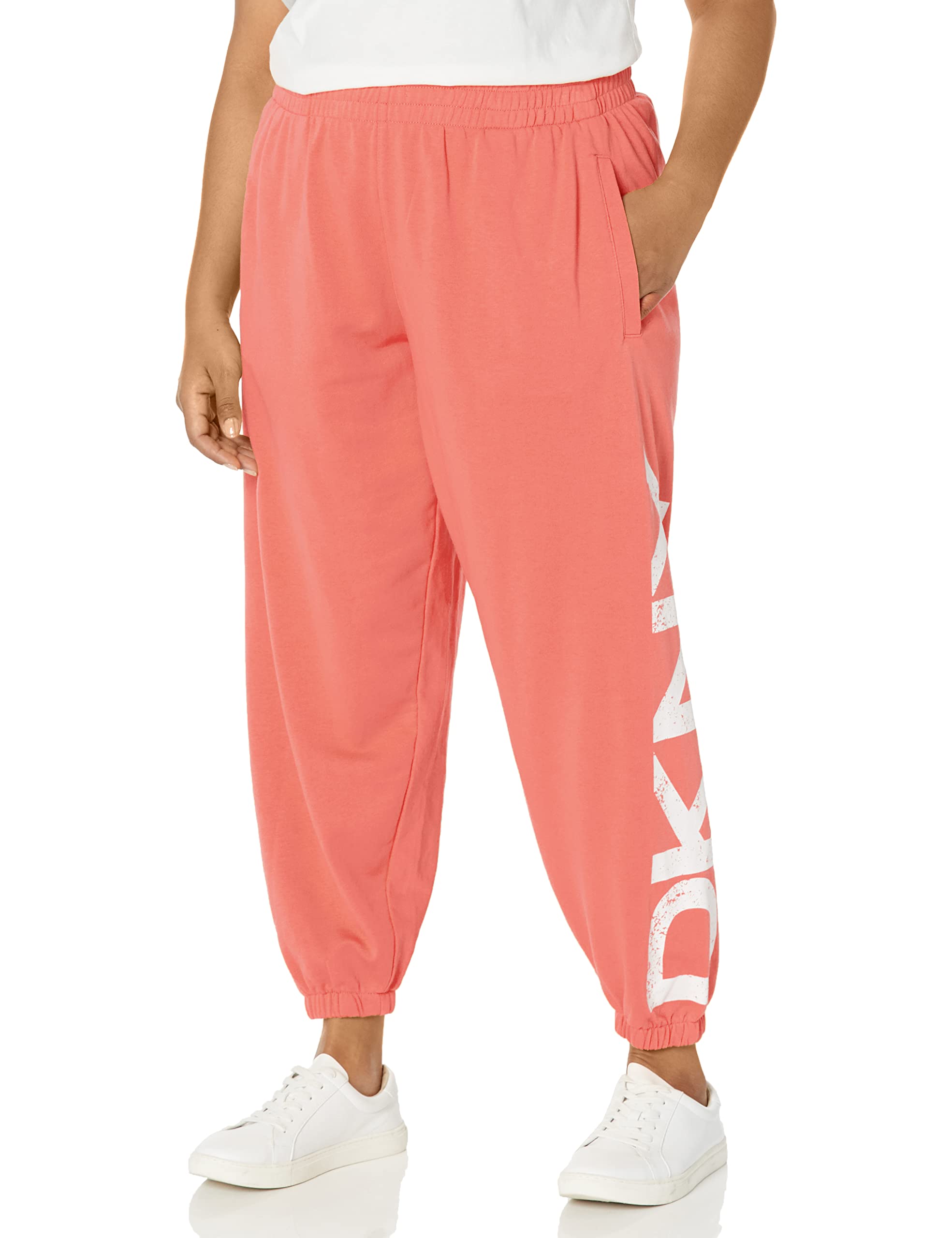 DKNY Women's Distressed Crackle Logo Pigment Dyed Jogger Sweatpants, Sienna, 1X