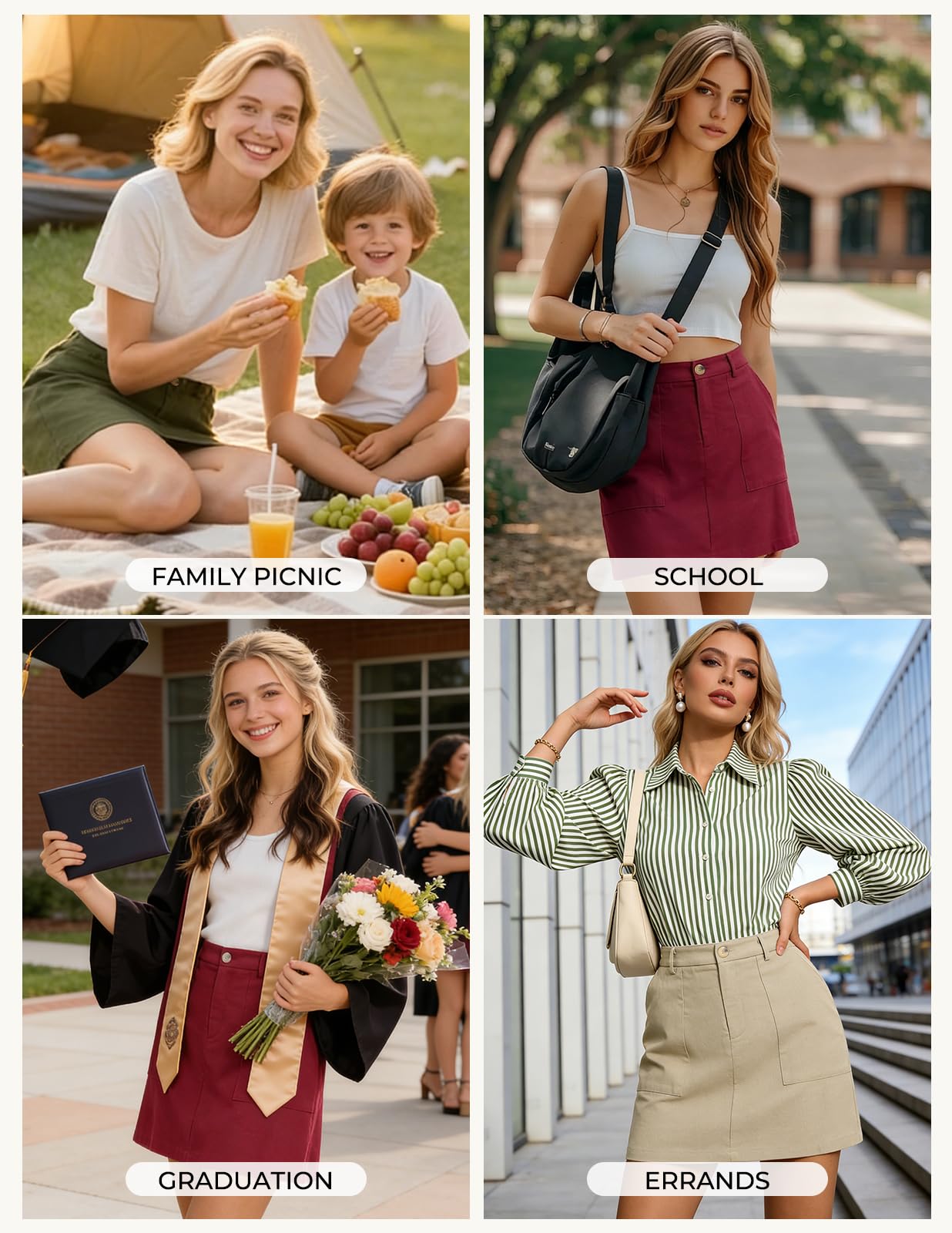 Kate Kasin Minigonna estiva da donna, in lino, vita alta, elasticizzata, casual, corta, con tasca