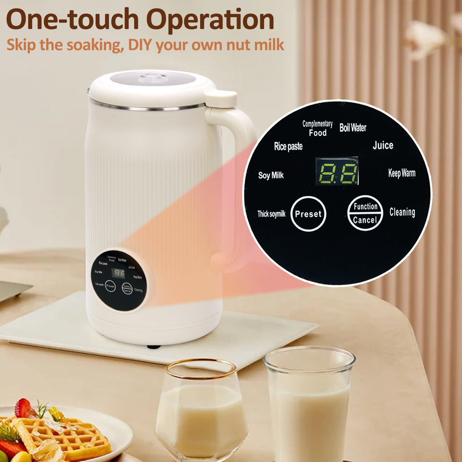 Sojamilch Hersteller 1200ml, Nussmilch Maschine mit 8 Modi, Entsafter Sojamilch Maschine mit 10 Klingen, Automatische Hafermilch Maschine mit Reinigungsfunktion/Verzögerungsstart/Warmhalten
