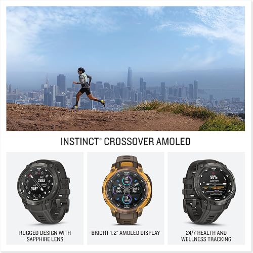 Miniatura 2 de Garmin Instinct Crossover AMOLED, resistente reloj inteligente híbrido con GPS con manecillas de reloj analógicas y pantalla AMOLED brillante,