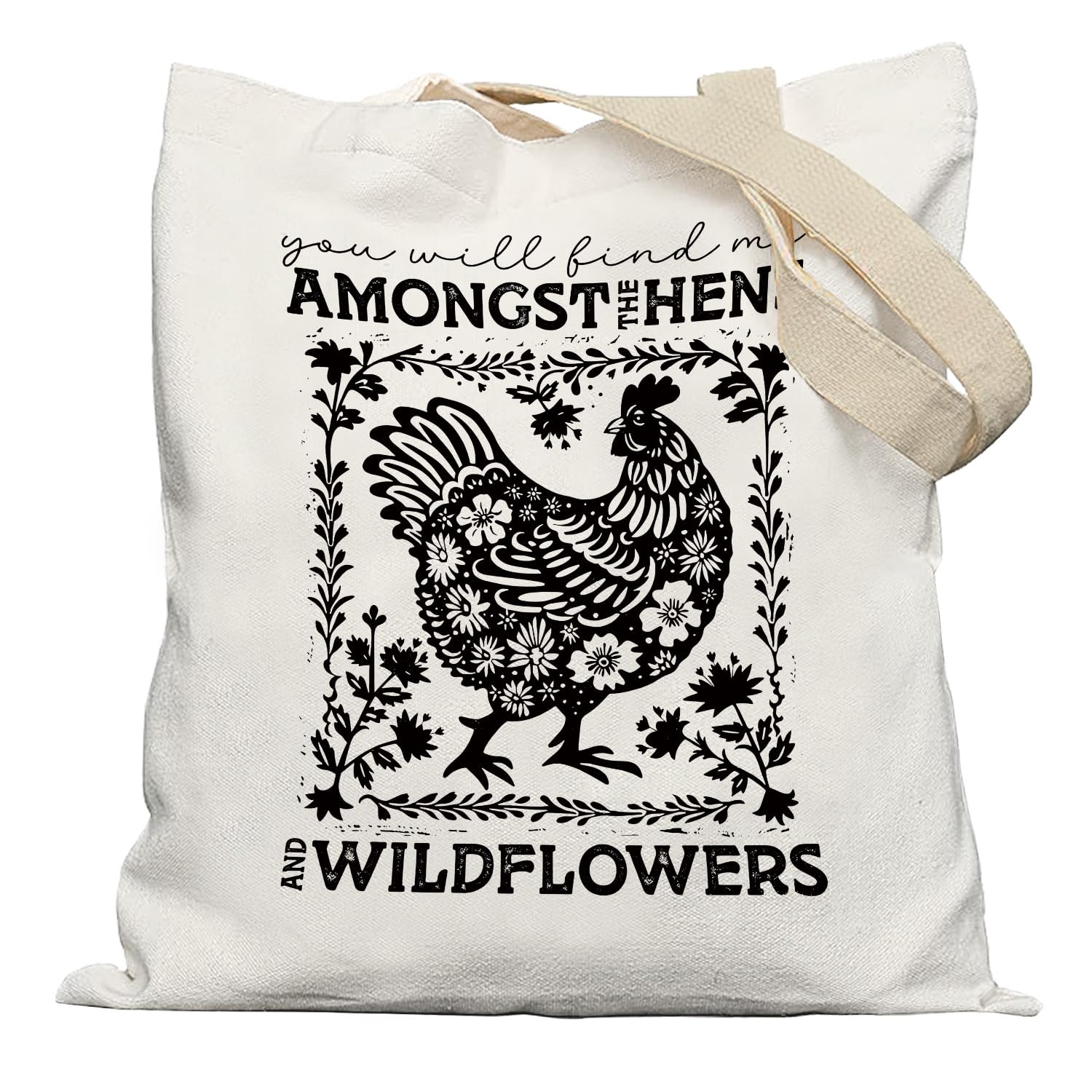 APJYM Chicken Tote Bag, Farmhouse Hens and Wildflowers Cottagecore Canvas Tote Bags for Women, Reusable Grocery Bags