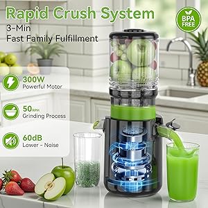 Cold Press Juicer - 5.3" Large Feed Chute Juicer Machines for Whole Vegetables & Fruits, 99% High Juice Yield, Quiet & Easy to Clean Slow Masticating Juicer, BPA-Free, Preserves More Nutrients (Black)