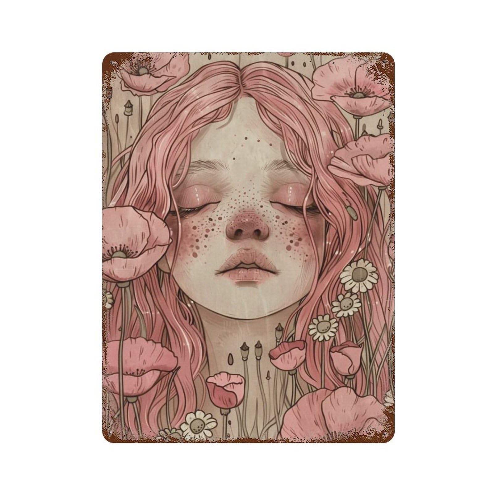 HDURYEYRYY Poppy Veiled Slumber Maiden 01 Wall Retro Iron Vintage Art Metal Tin Sign Poster Modern Home Cofffee Club Art Bar Shop Decor Style 40x30cm