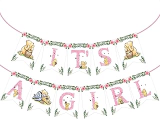 Winnie IT'S A Girl Banner for Baby Shower Decorations Girl Baby Shower Banner for Girls Party Birthday Decorations
