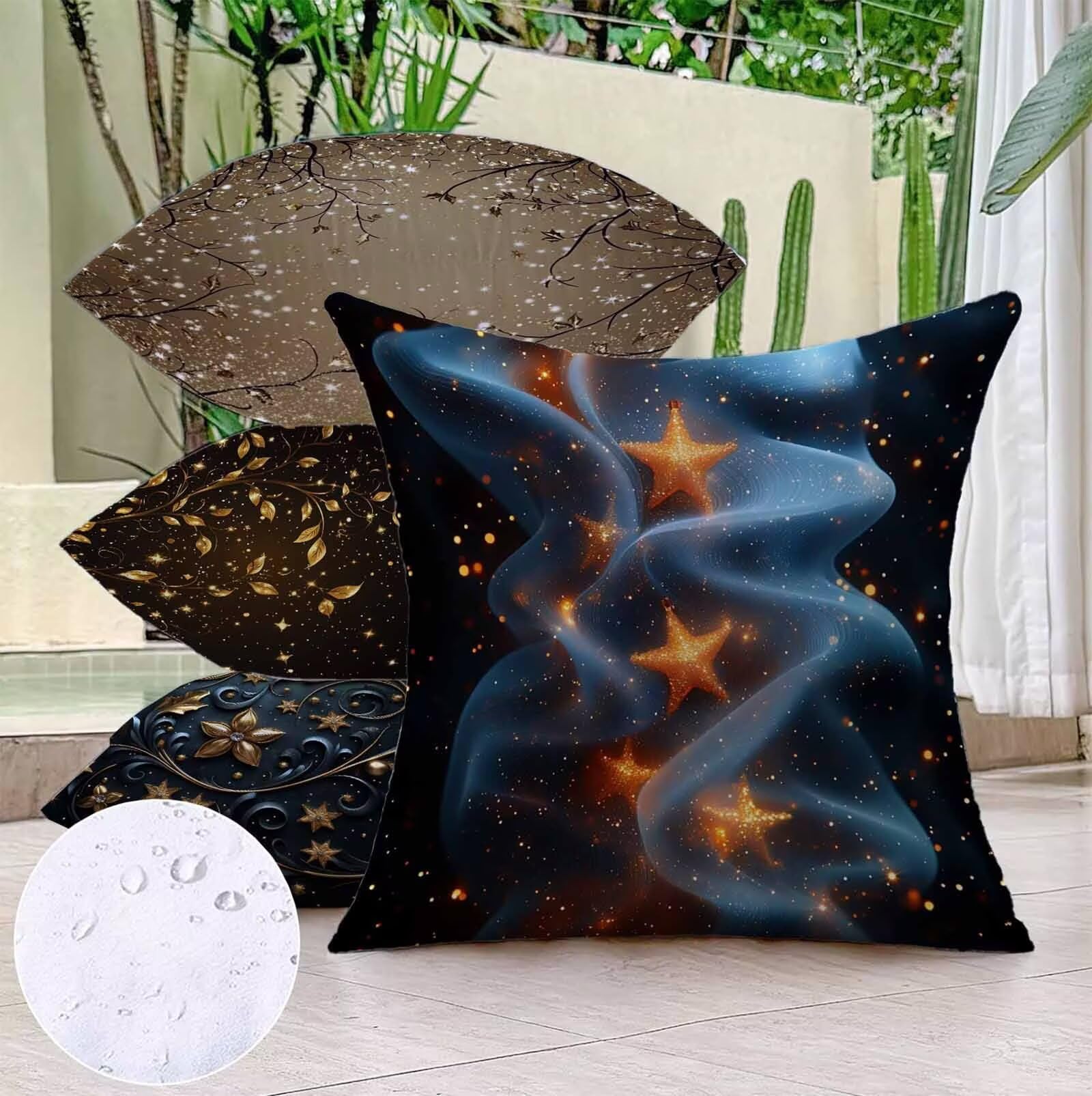 Jaune Housse Coussin 65X65cm Fleur Conception de Motifs Lin Matériel Coussin Canape Lot de 4, avec Fermeture Eclair Caché Exterieur Impermeable pour Lit Chambre Canapé Decoration Maison PjY7454 M-1