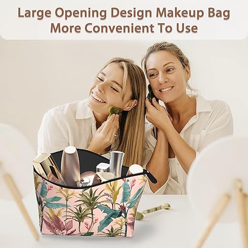 Miniatura 6 de BIGXIUKA Bolsa de maquillaje con hojas de plátano, bolsas de cosméticos para mujer, mini bolsas portátiles de viaje con flores tropicales, neceser