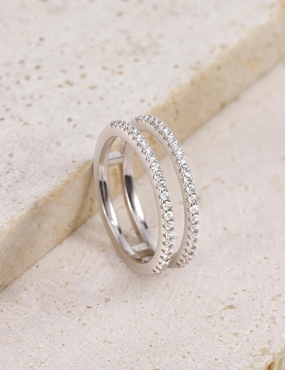 Mameloly Wedding Bands for Women Dainty CZ Cubic Zirconia Half Eternity Stackable Engagement Enhancer Guard Double Ring Size 4-12 - Image 2