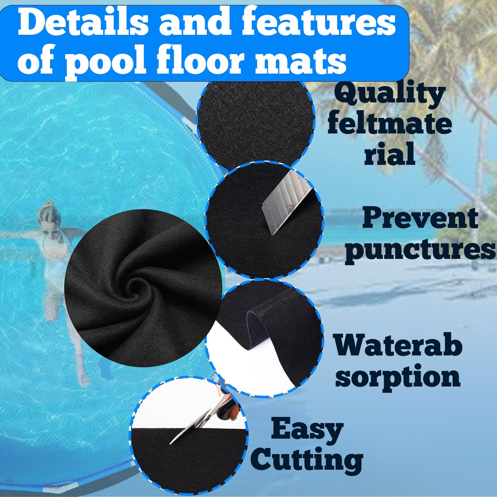 Pool Groundsheet Tapis de Sol Protecteur,Tapis De Revêtement De Sol De Piscine pour Piscine Plane Protection des piscines Hors Sol, résistant à la déchirure (4×4m)