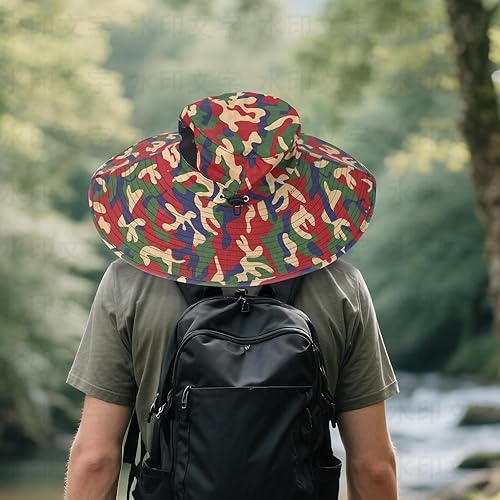 Miniatura 10 de Sombrero de sol de ala súper ancha para hombres y mujeres, camuflaje verde..