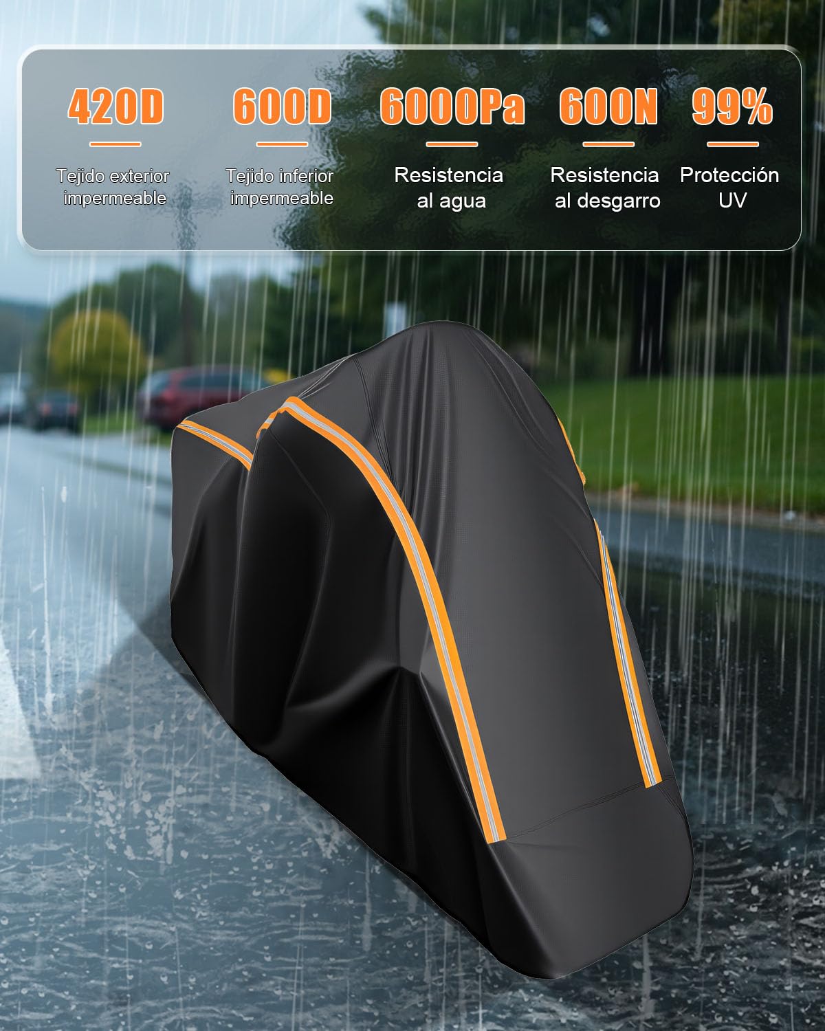 Funda Moto Impermeable Totalmente Cerrada, 245 x 115 x 135 cm | Protección Integral de 360°, Prueba de viento y Polvo, Protección UV, Material Oxford 420D para Scooter Ciclomotor Motocross