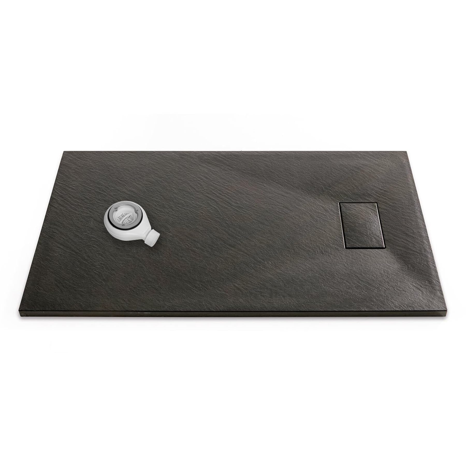 SMC Black Shower Trays Base Slate Stone Effect Textured Non Slip with Waste and Solid Cover - 1700 x 700mm