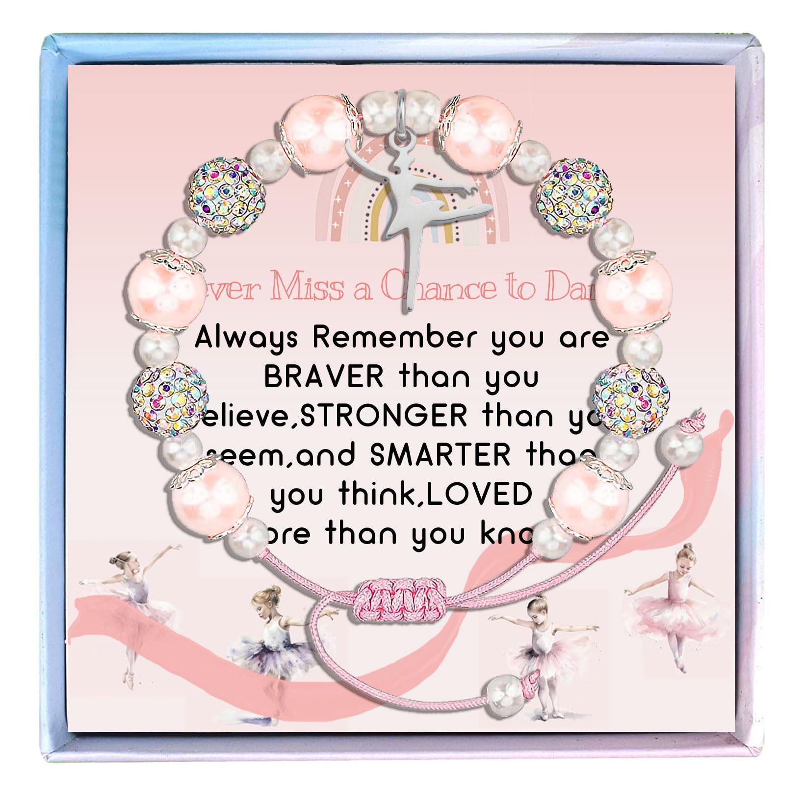 Dance Recital Gifts Dance Bracelet Dancer Gifts，Pink Ballet Dance Bracelet Jewelry，Dance Lovers Gift，Dance Inspirational Gifts Never Miss a Chance to Dance