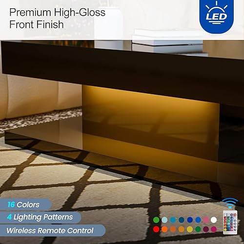 Miniatura 48 de Mesa de centro LED moderna, mesa de centro blanca de alto brillo con luces LED de 16 colores, mesa de centro rectangular contemporánea para sala de