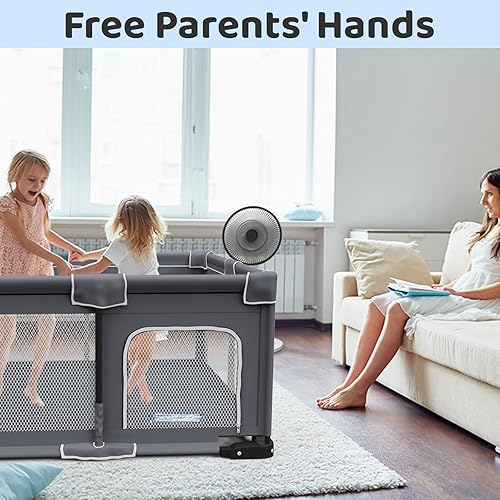 Miniatura 4 de Corralito plegable para bebés con alfombra, corralito plegable para bebés y niños pequeños, corral de juegos plegable portátil para niños, patio de