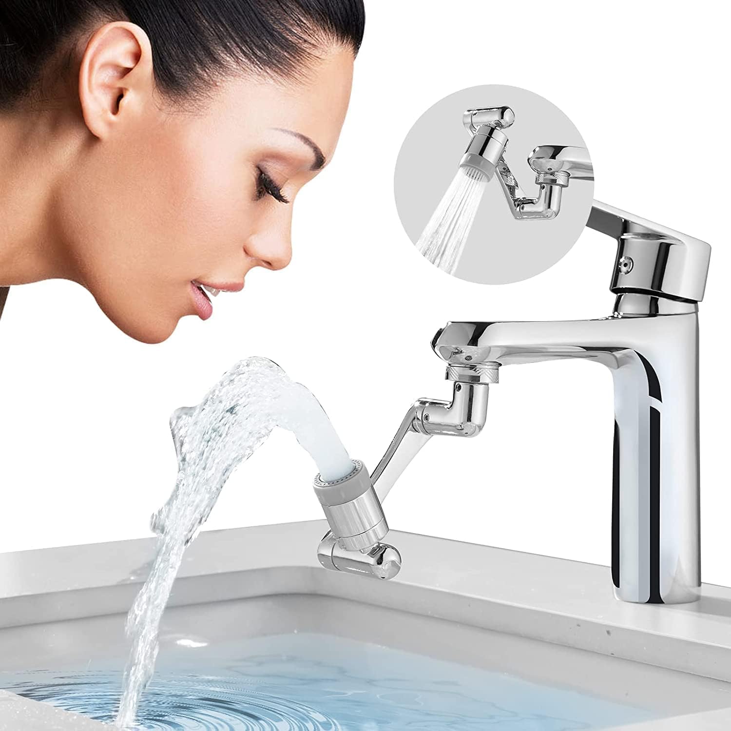 HEVASNEK Stainless Steel 1080° Two Gear Extension Faucet Aerator Universal Rotating,Swivel Splash Filter Faucet Dual Sprayer Bathroom Steel Sink Aerator Extender With Water Outlet Modes,-image-40