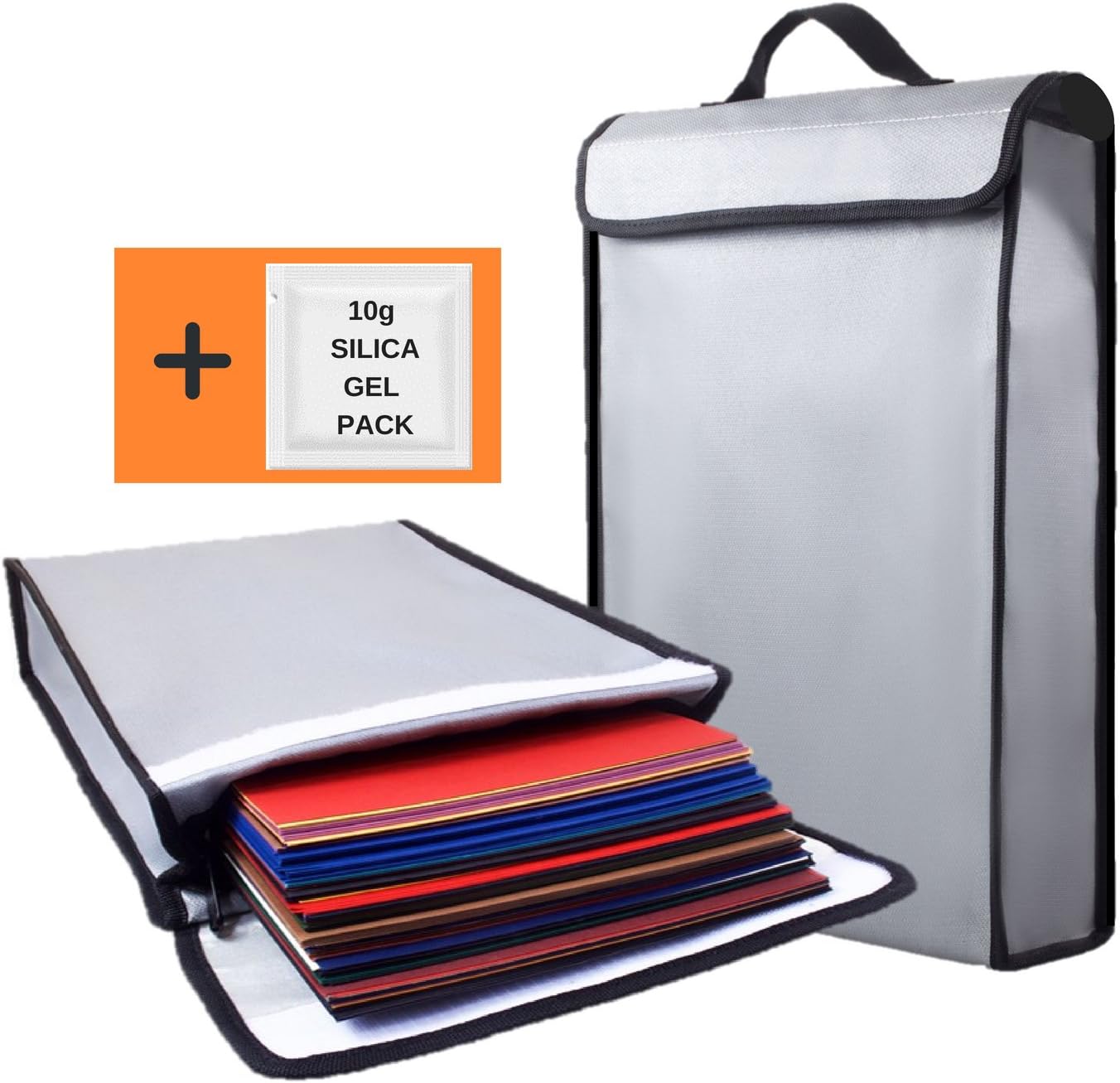 Fireproof Bag 2000°F Document Holder Waterproof Bags - Peace of Mind Security - Foldable for Fire Safe Box or Grab n Go Organizer for Money Battery Cash Legal Passport (15" x 11" x 3")