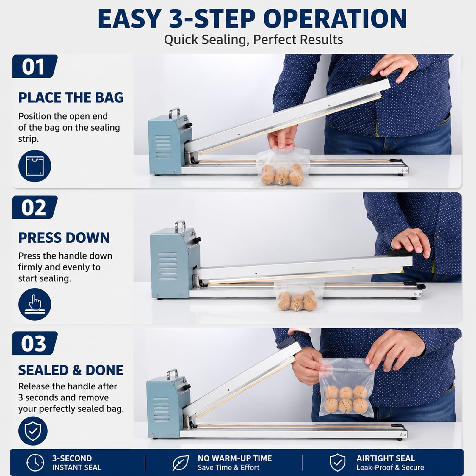 Selladora de Calor por Impulso Industrial, Máquina Manual para Sellar Bolsas