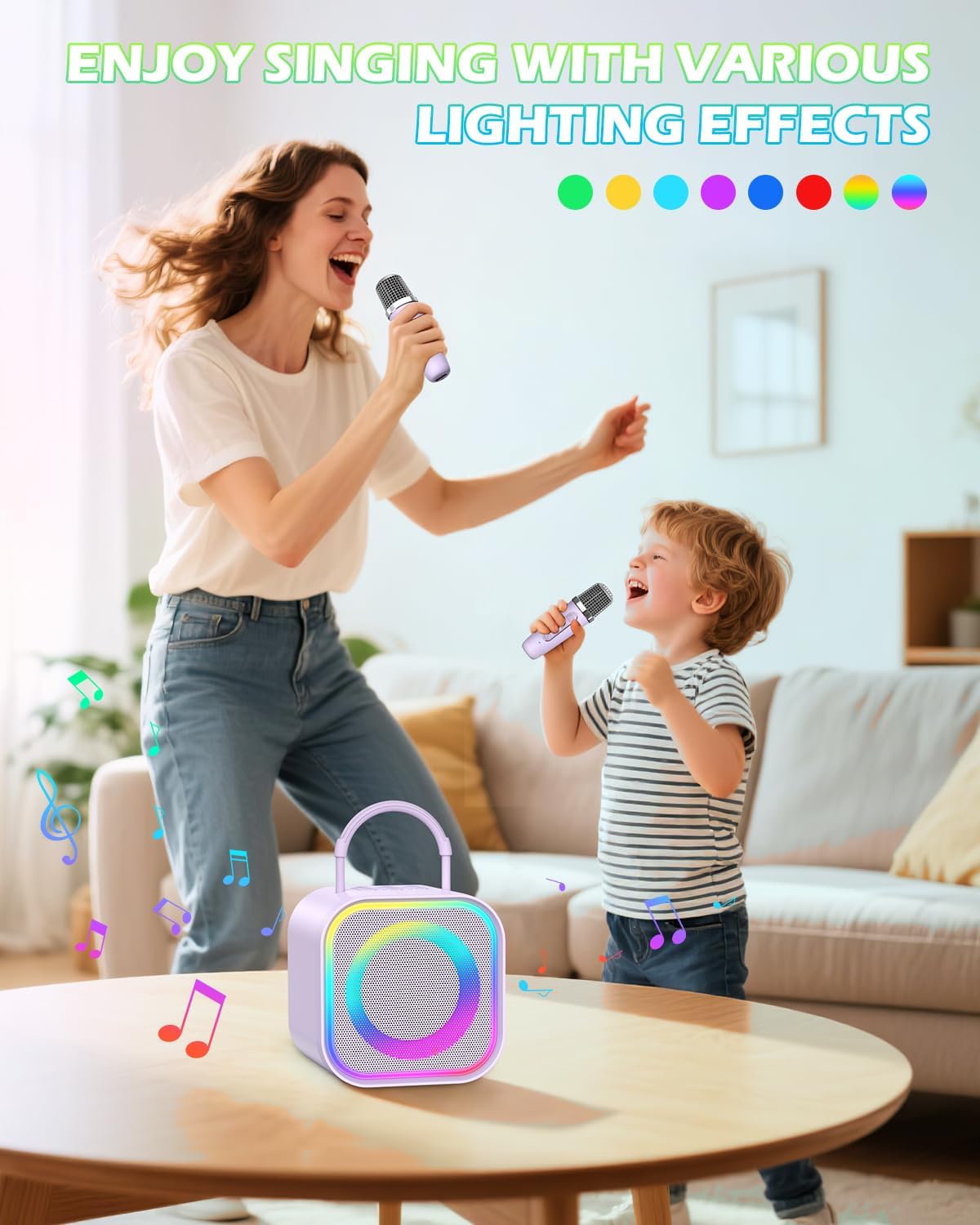 KeeKit Mini Karaoke Machine for Kids & Adults, Portable Bluetooth Speaker with 2 Wireless Microphones, TF/AUX Input, Magic Voice Effects, LED Lights for Boys, Girls, Teens - Image 6