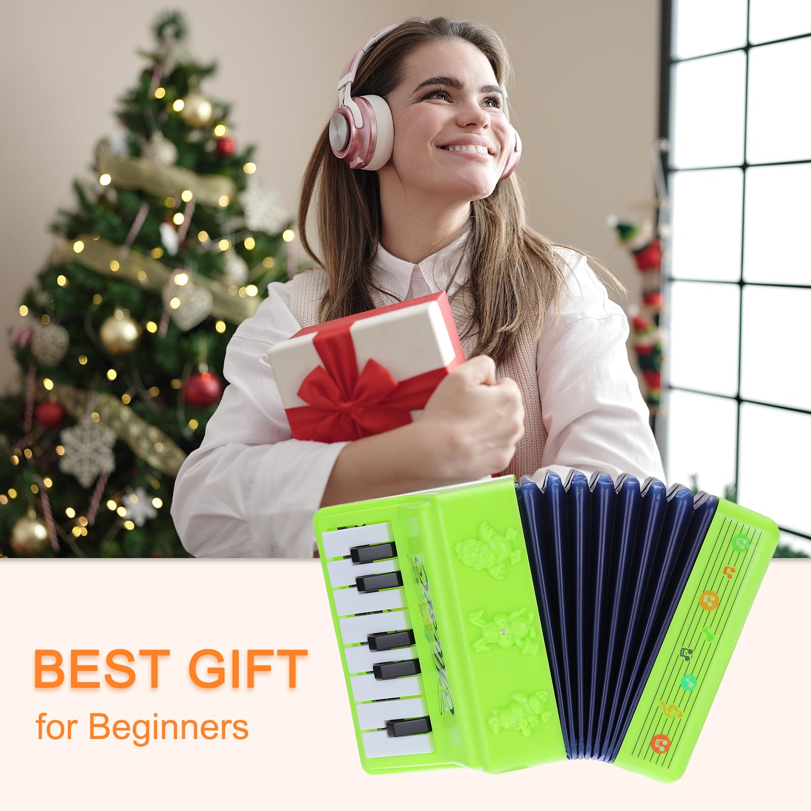 sourcing map Accordéon 13 touches - Mini instrument de musique - Cadeau éducatif pour adultes débutants - Vert