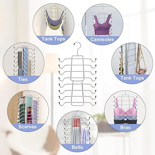 Miniatura 5 de 2 perchas para camisetas sin mangas, organizador de brasieres que ahorra espacio, gancho giratorio de 360, ganchos de metal plegables para organizar