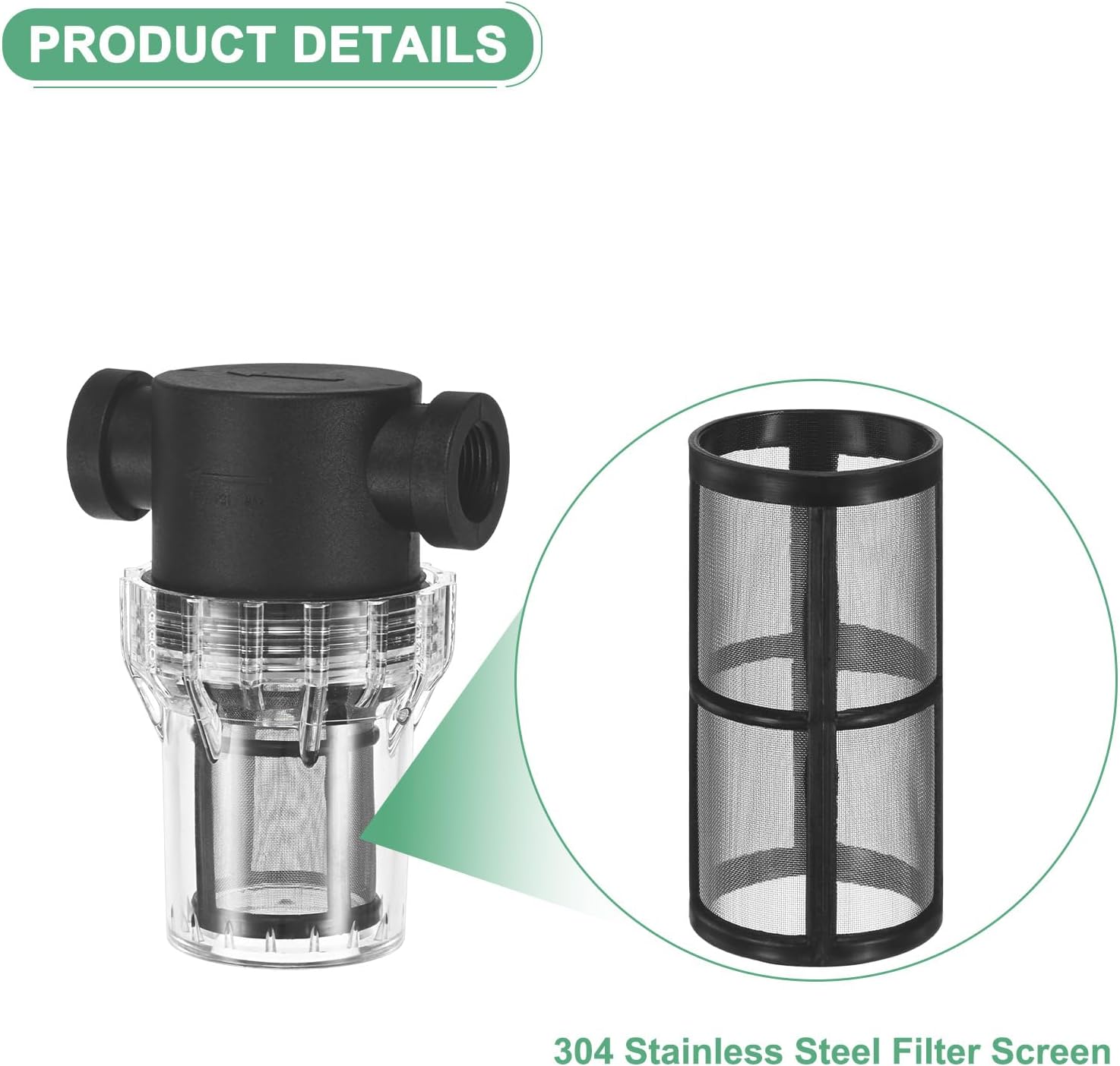 M METERXITY 2-Pack 100 Mesh Stainless Steel Filter Screen, Reusable Water Pump Strainer Replacement for Sediment Filter T Strainer, Inline Water Filter Accessory [Black]