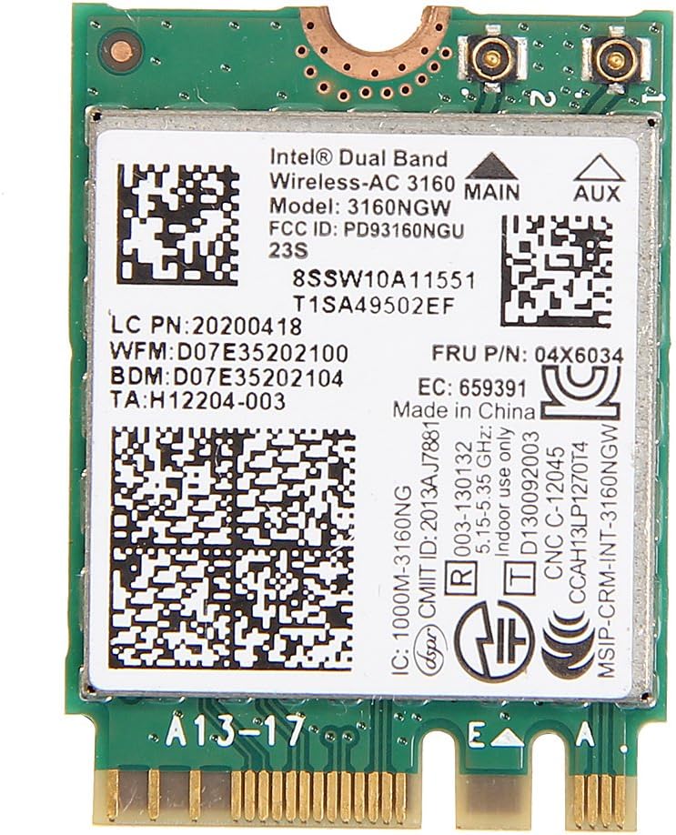 Ibm Thinkpad Lenovo 04x6034 Intel 3160ngw Wireless Ac Dual Band Ngff Card