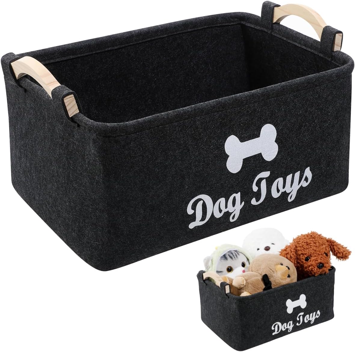 Totority Dog Toy Storage Bin, 15x11 in Felt Basket with Handles & Collapsible Design for Clutter-Free Living Room, Bedroom & Patio, for Dogs & Cats