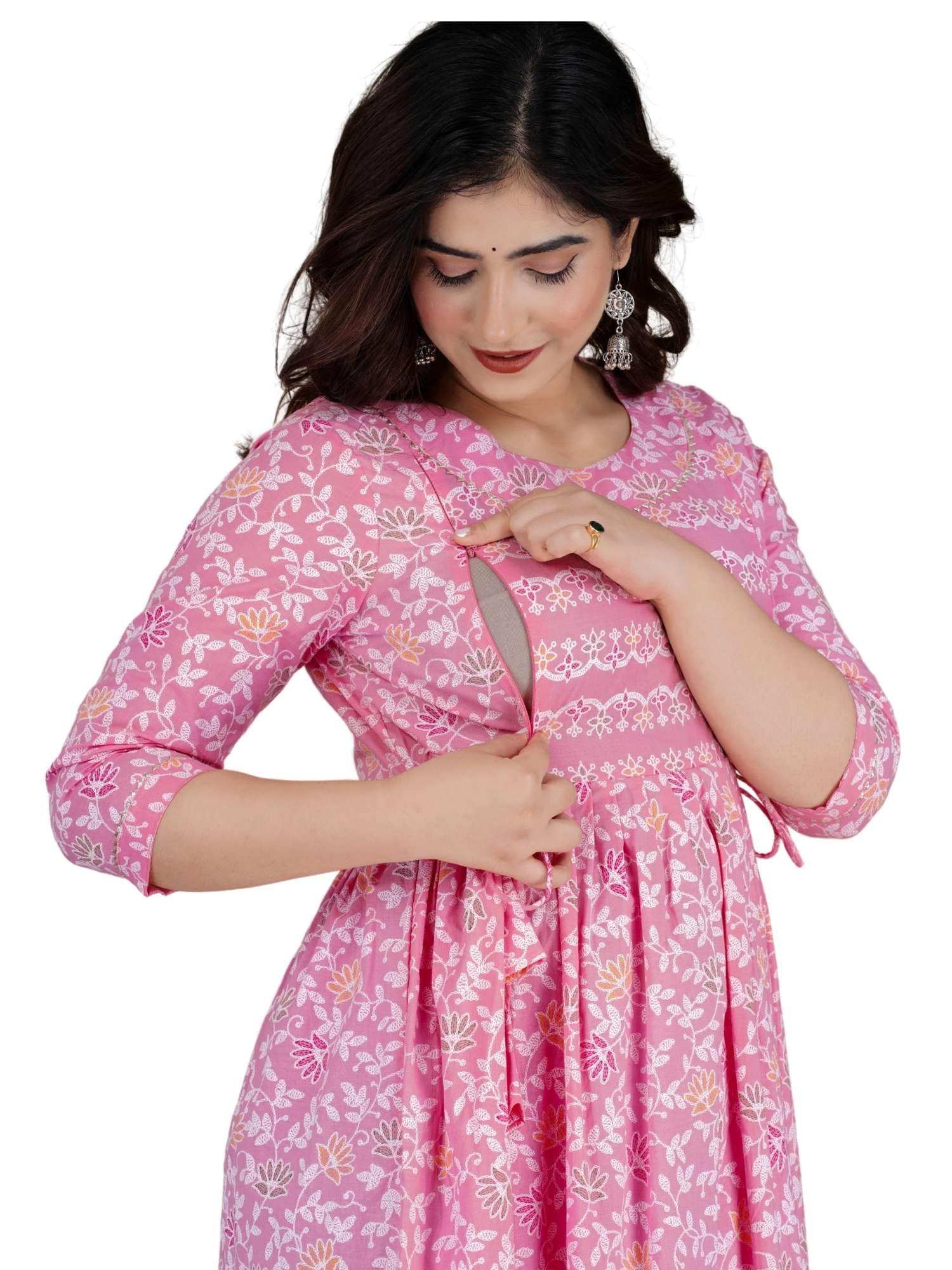 Maternity Feeding Kurtis for Women Cotton – Zip Access Nursing Dress | Comfortable Pregnancy Wear | Stylish Feeding Kurti | Soft Cotton Maternity Dresses for Womens-image-45