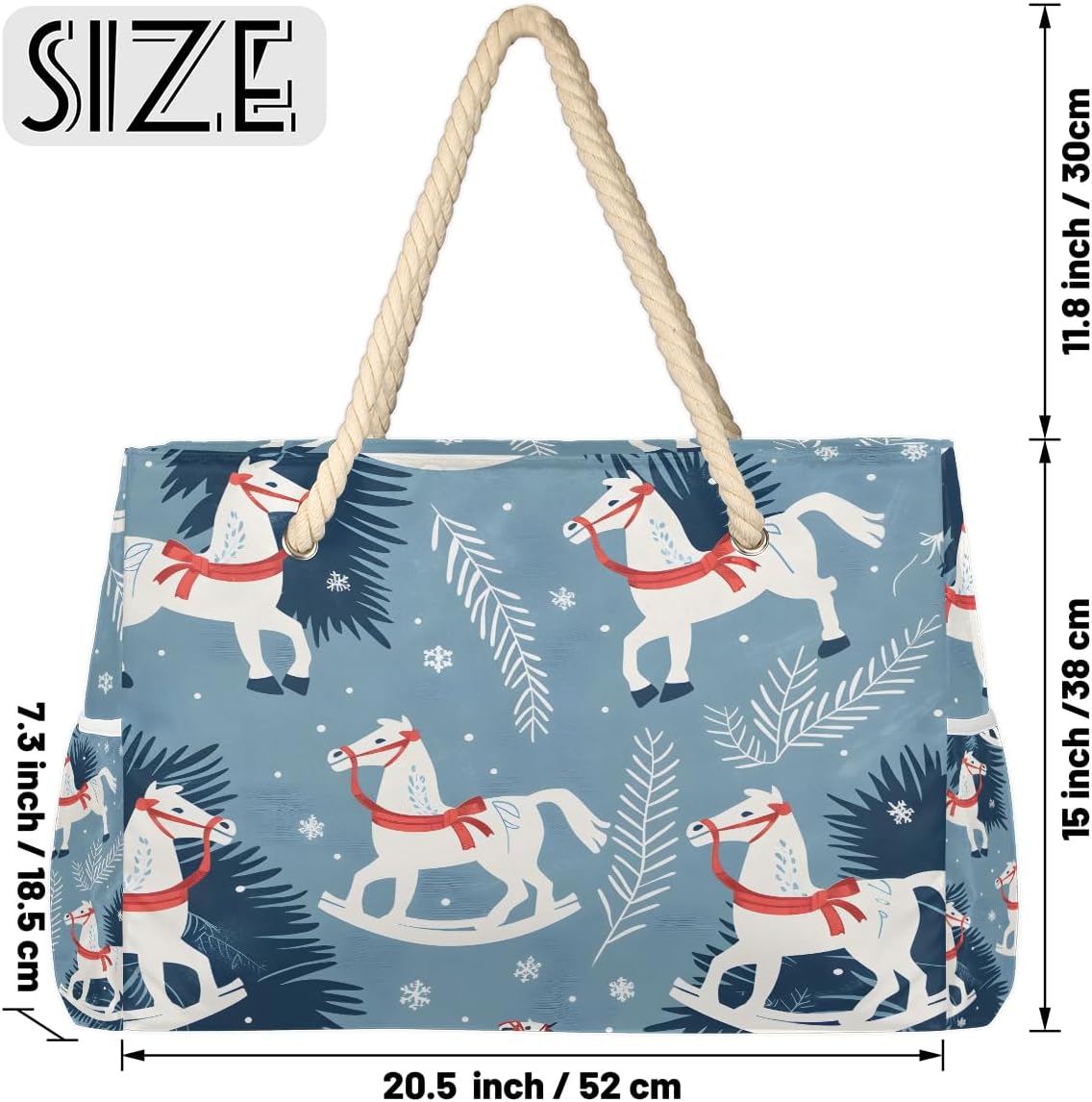 Christmas Cartoon Cute Animals Beach Bags Waterproof Sandproof for Women, Large with Zipper Pool Beach Tote Reusable Grocery Shoulder Bag for Swim Travel Shopping Vacation Picnic