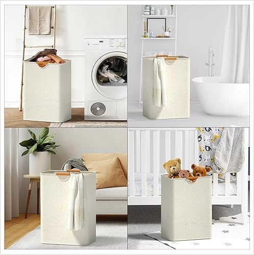 Miniatura 7 de Neateam Cesta de lavandería blanca con asa, cesta de lavandería para dormitorio, impermeable, para ropa sucia, para dormitorio, cuarto de servicio,