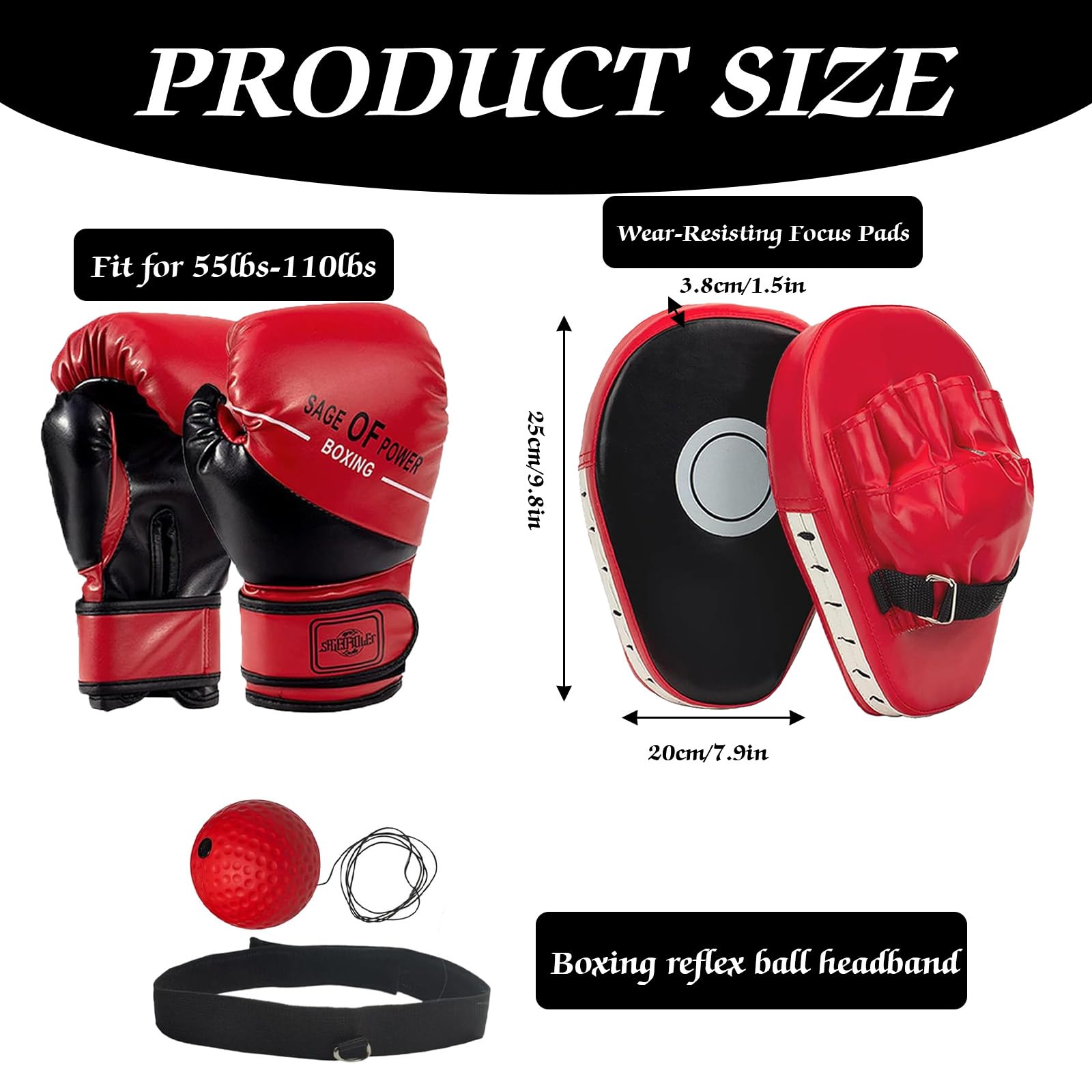 Handpratzen Boxen und 6oz Boxhandschuhe Set für Kinder, Handpratzen Boxpratzen Box Handschuhe Kinder Set mit 3 Boxen Reflexball und Boxbandage für Kick Box Training MMA Muay Thai Karate Taekwondo