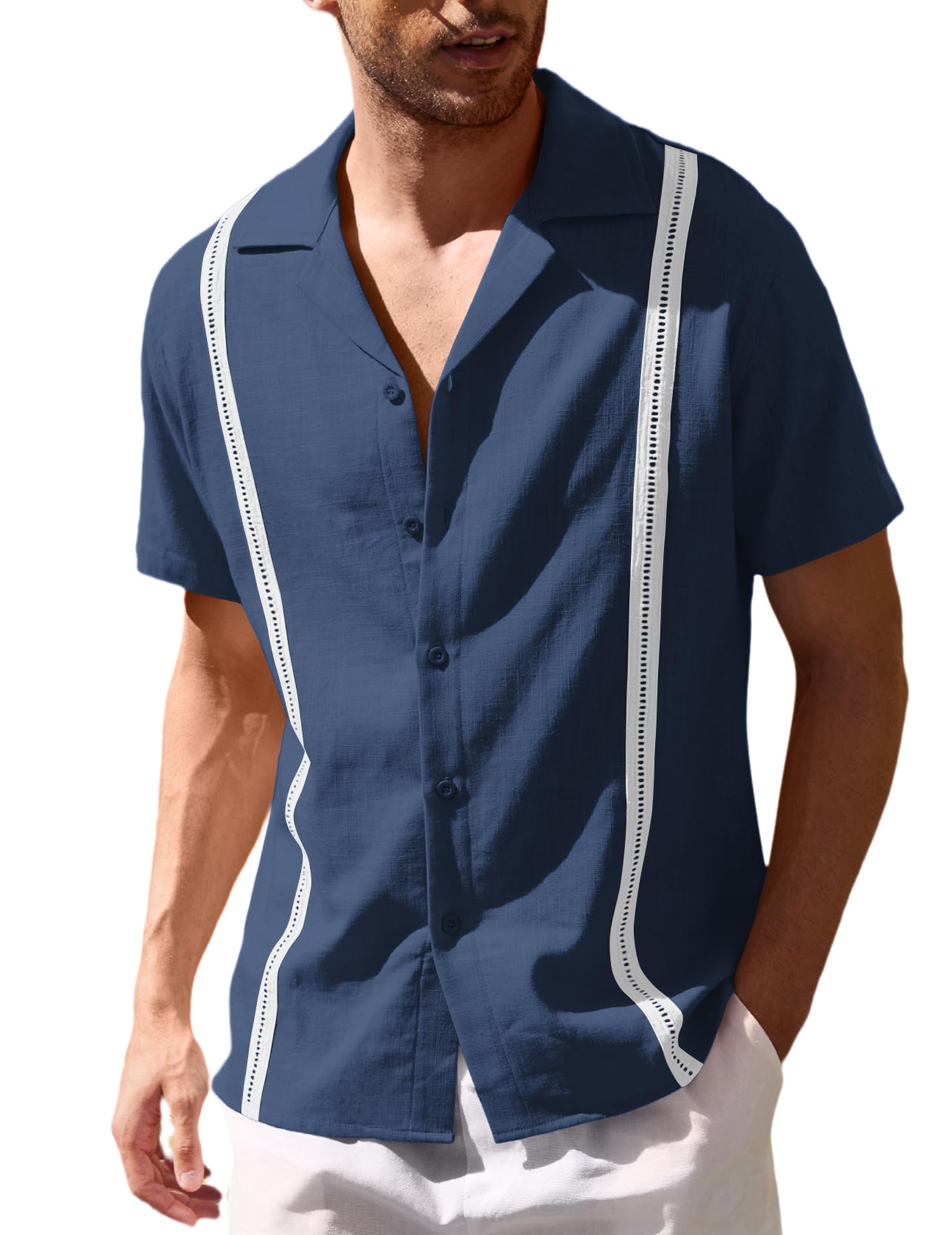 COOFANDY Men's Cuban Guayabera Shirt Short Sleeve Button Down Shirts Casual Summer Beach Linen Shirts