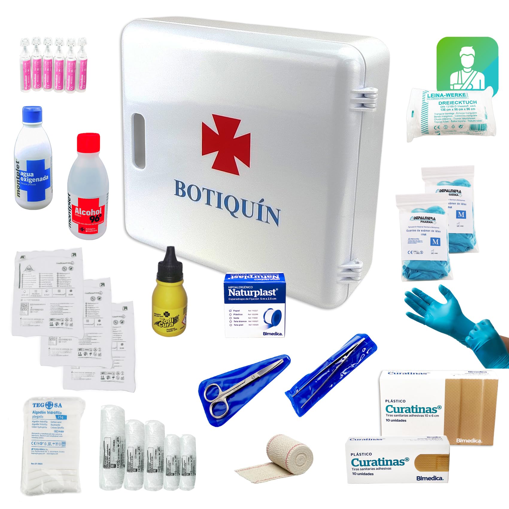 Pharma✙ Botiquin Armario de pared Primeros Auxilios para el Hogar y el Trabajo, BotiquÍn Primeros Auxilios para Casa Oficina con Guantes, Vendas, Gasas, Algodón, Tijeras, Tiritas