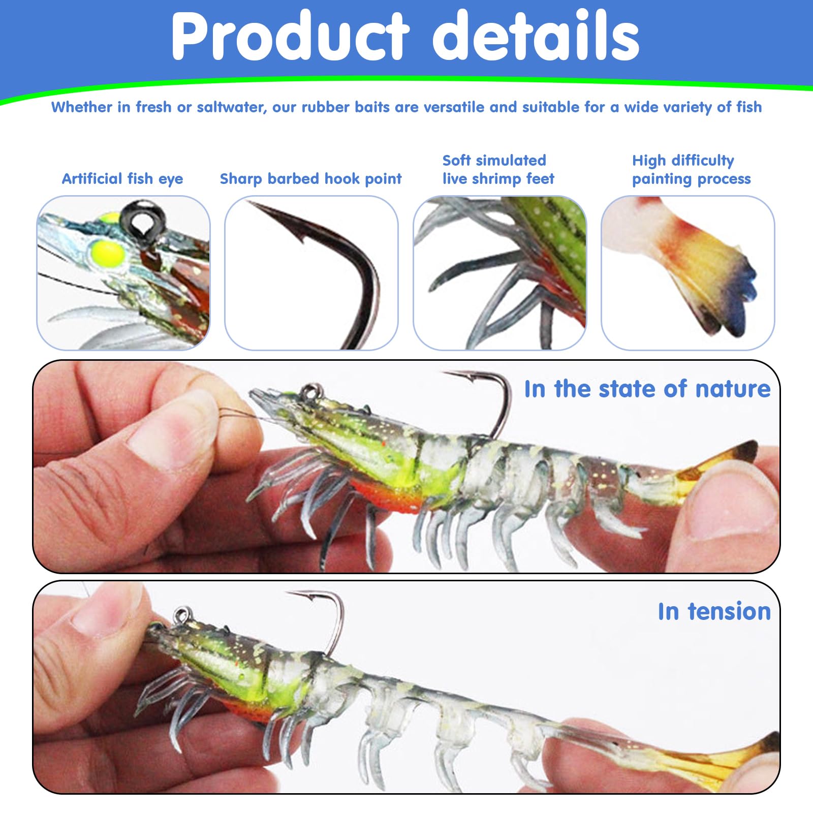 3 Esche Da Pesca In Gomma SPORWAY - Gamberetti Artificiali Per Acque Dolce/Sale - Foto 9