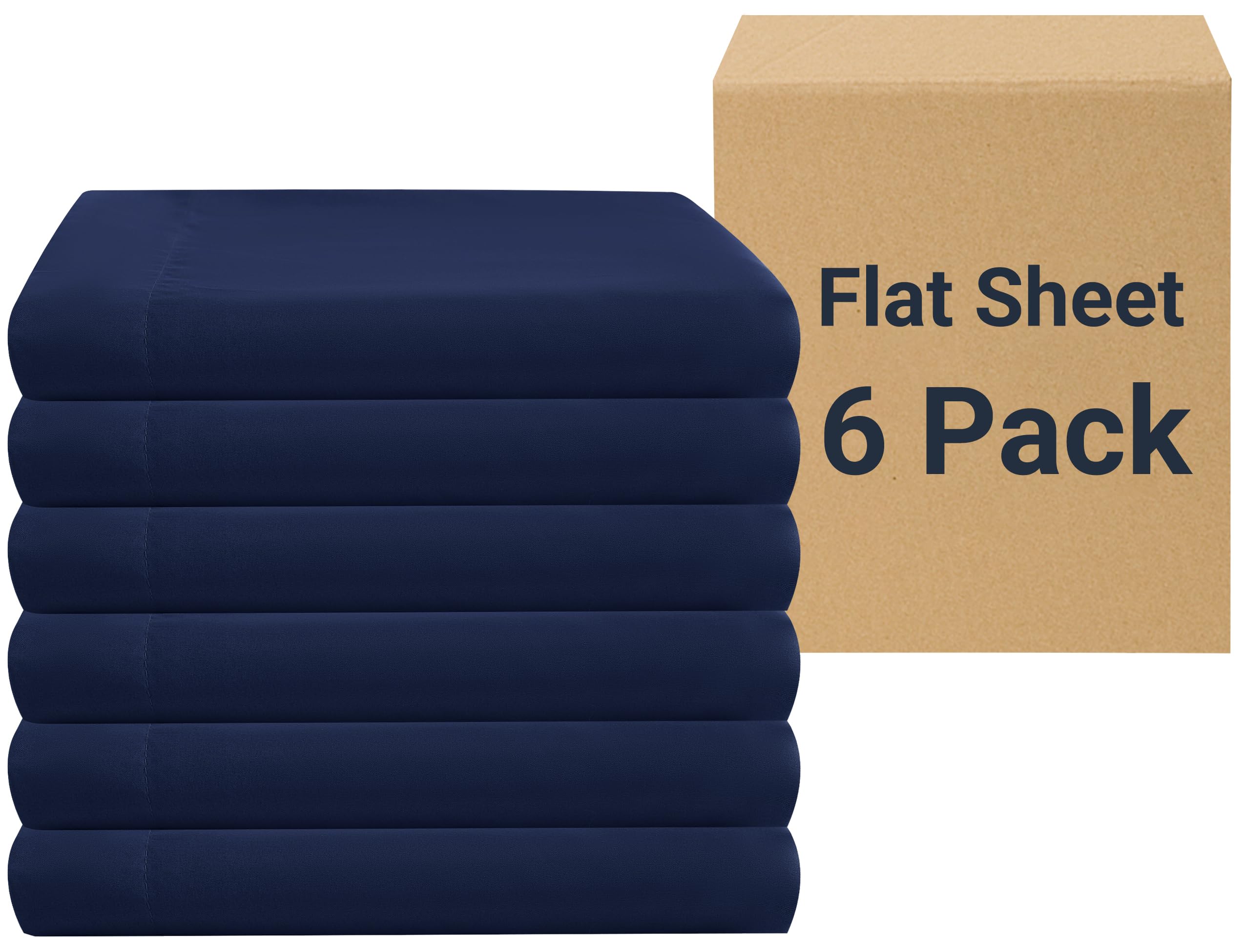 ZPECC Flat Sheets Only - 6 Pack Soft Microfiber Sheets, Bedding Essentials with Color-Coded Label for Hosts of Hotel, Motel, Rental Properties or Airbnb (Navy, King 105"x102") โ image 1