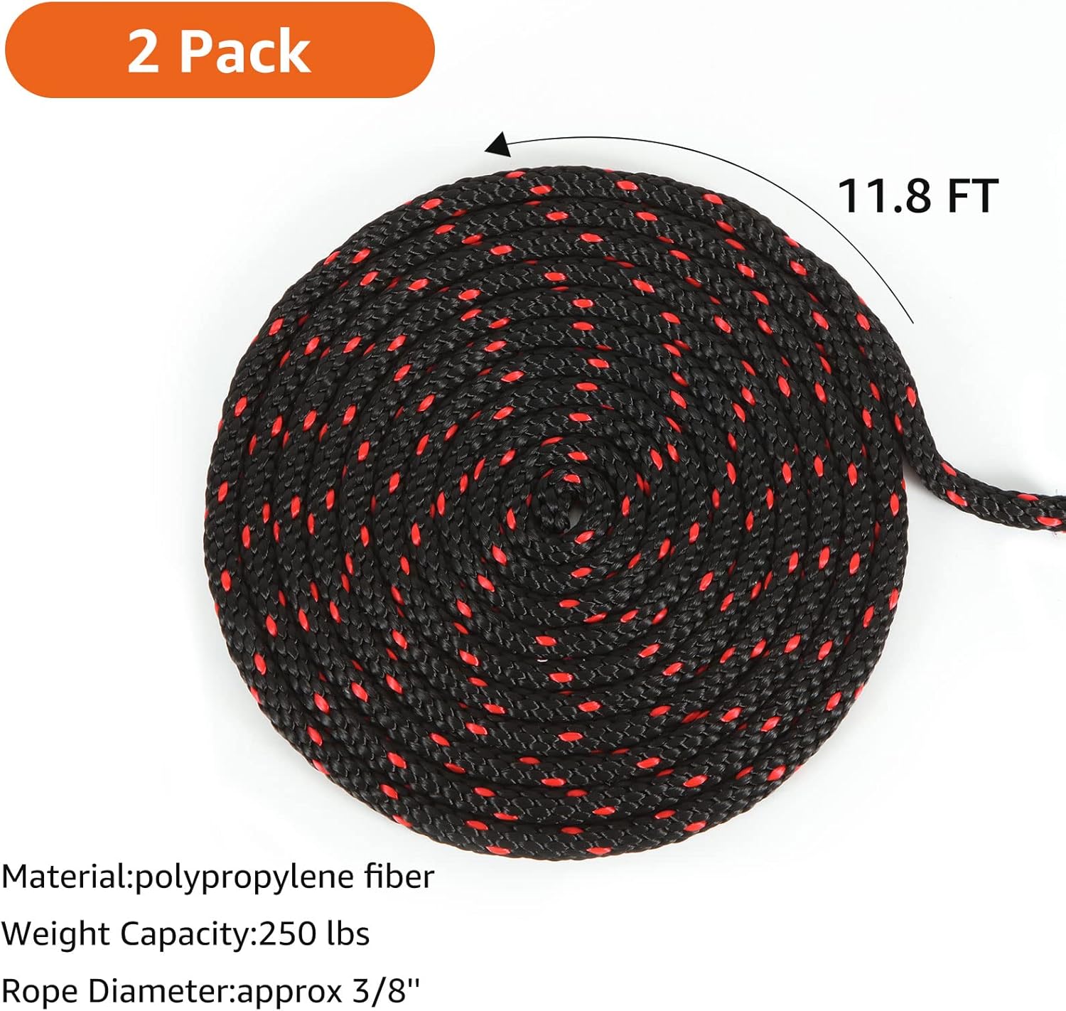 2 pcs Kayak Rope Tie Downs, 3/8 inch Canoe Bow and Stern Tie Downs Straps, Heavy Duty Adjustable Rope Clip Tie Down - Image 3