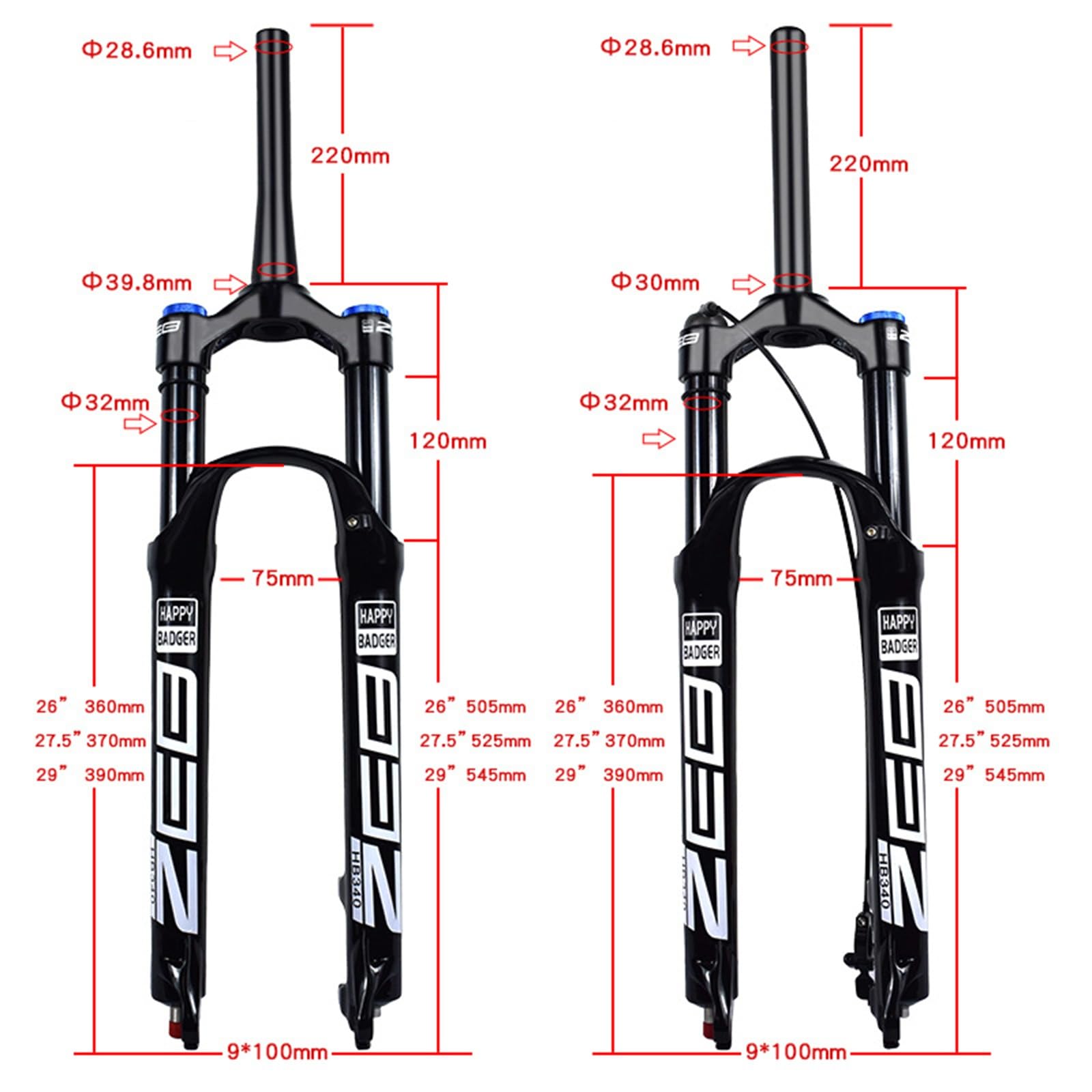 Forcella Ammortizzata ad Aria MTB 26/27.5/29 Escursione 120 mm Regolazione del Ritorno Tubo Dritto/Conico 1 1/8 QR 9 mm Blocco Manuale/remoto Forcelle per Mountain Bike