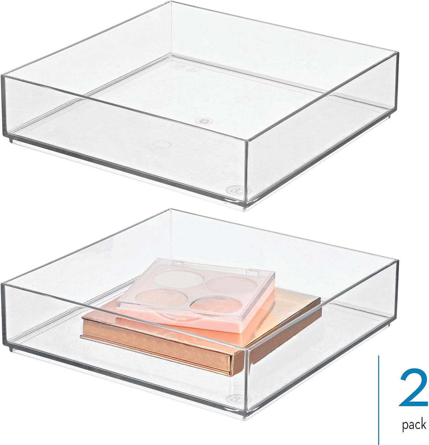 iDesign Plastic Makeup Drawer Organizer Tray, Set of 2, Clear image 2