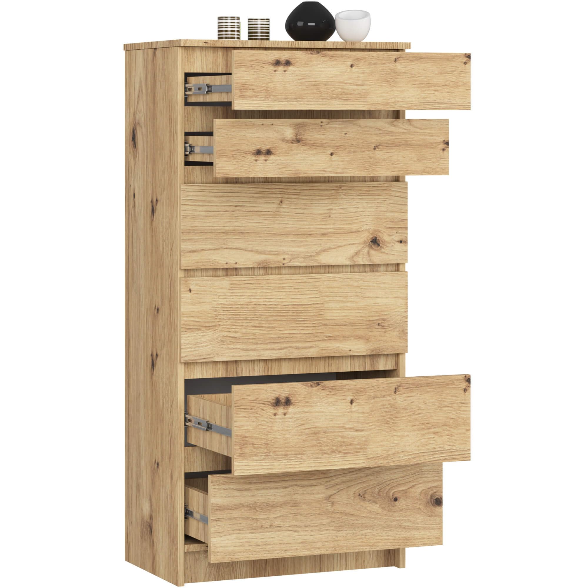 AKORD Cassettiera K60 con 6 Cassetti | Credenza Alta | Moderna Mobiletto per Soggiorno Sala da Pranzo Camera da Letto Corridoio Bagno | Armadio Cameretta | 60x130x40 cm, 43kg | Rovere artigianale